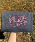 Embroidered Nike-Inspired Bow & Strawberry Sweatshirt – Dark Heather Grey Gildan